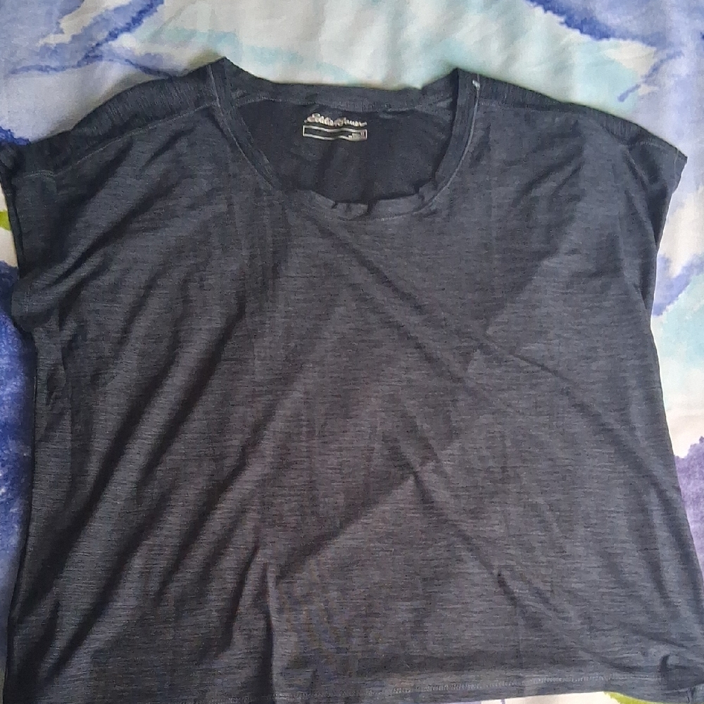 Eddie Bauer Womens XL Heathered Charcoal Workout Tee Athletic Top